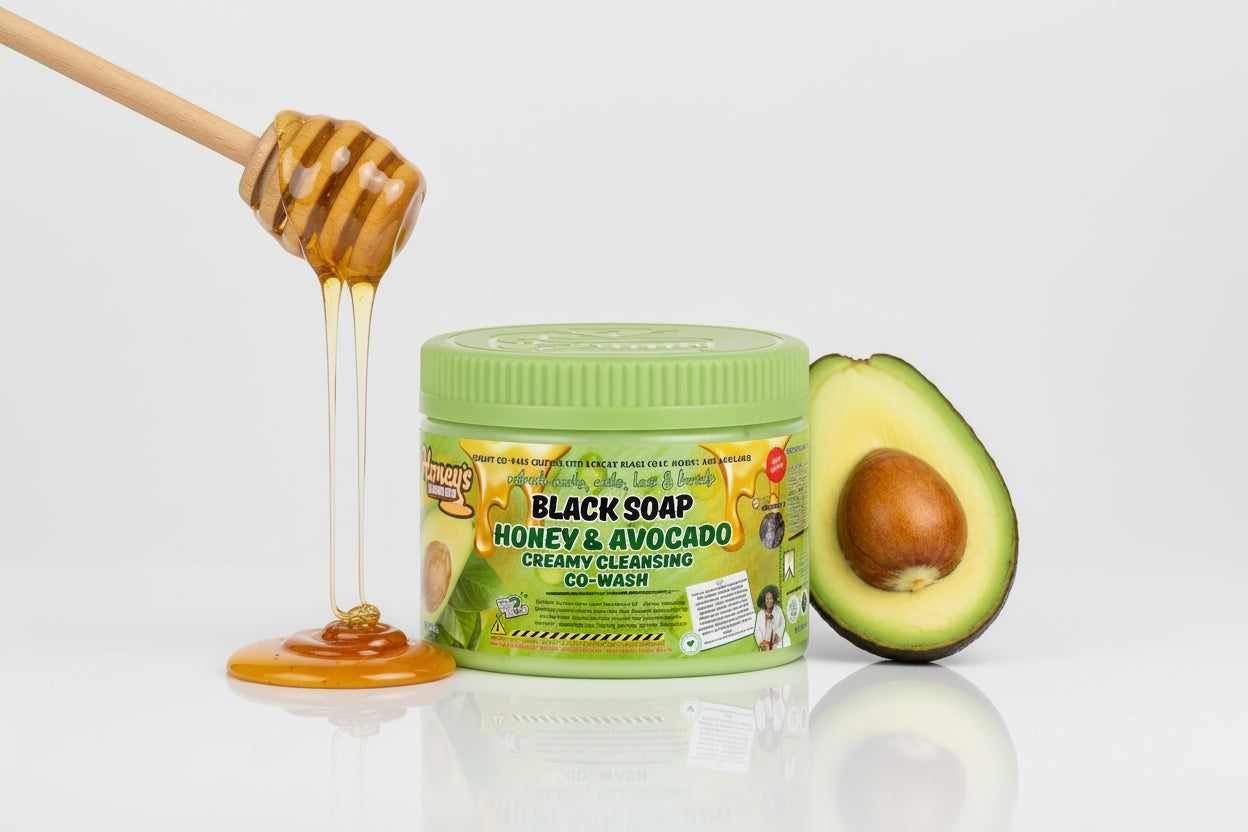 Black Soap Honey and Avocado Cleansing CoWash bottle on white background