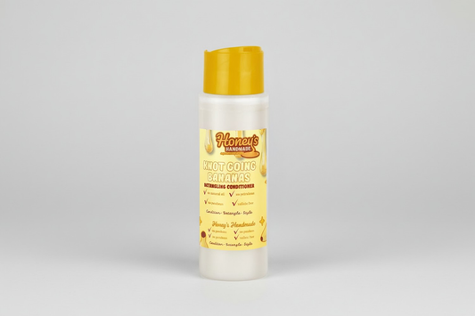 KNOT Going Bananas Detangler bottle with banana illustrations and hair detangling benefits text